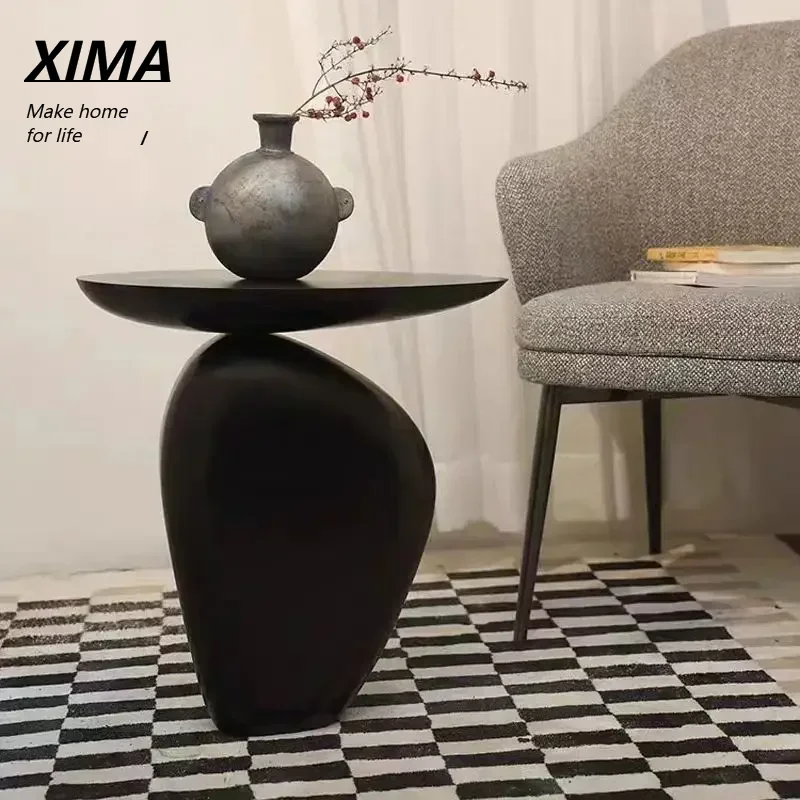 Modern Wabi-sabi Style Black Pebble Side Table Creative Special-shaped Home Living Room Bedroom Corner Table