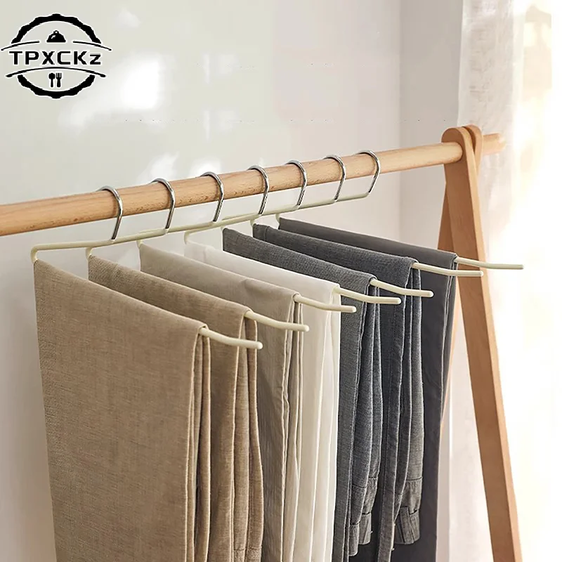 Metal Non-Slip Slacks Pant Hangers Trouser Organizers Rack Household Non-trace Hanging Pants Clip Special Hanger Storage Device