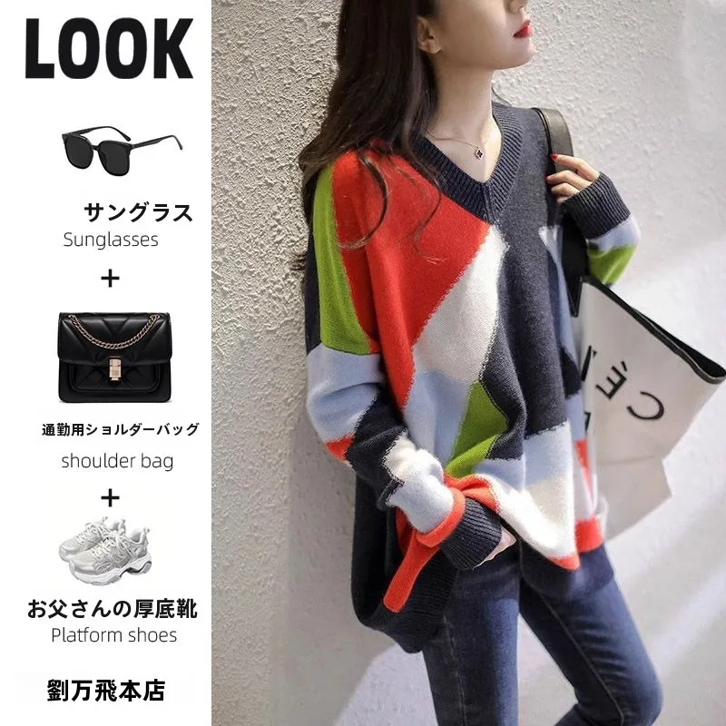 sli-thiened-woolen-sweater-v-ne-loose-lazy-sle-overhead-top-women's-faion-autumn-winter-new-arrival-knittedwear