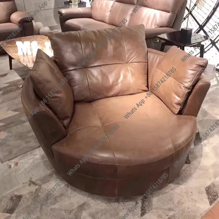 

Дизайнерское кресло-реклайнер для гостиной N Living Room: комфортное, вращающееся, итальянское, из оранжевой кожи, круглое, широкое, большое, класса люкс