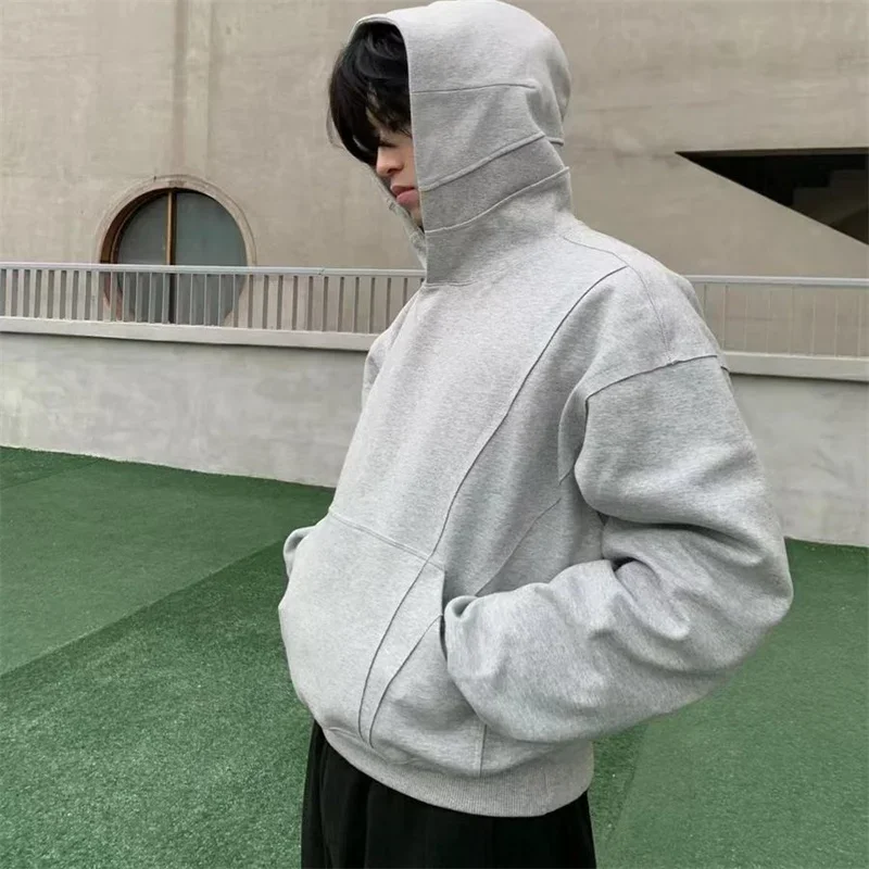 

Autumn Men's Patchwork Deconstructed Hooded Sweatshirts Solid Color Aesthetic Vintage Hoodies High Street Y2K Pullover Hoodie