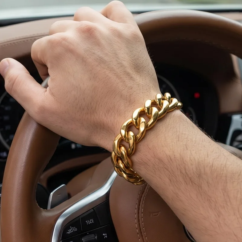 Kalen 24mm Thick Stainless Steel Cuban Chain Bracelet For Men Gold Plated Biker Party Jewelry Heavy Big Wrist Cuff Hip Hop Gifts