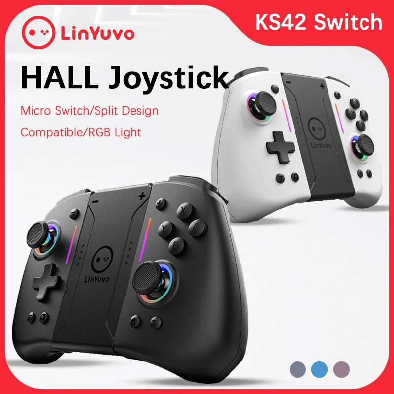 LinYuvo KS42 joycon For Nintendo Switch With Hall Effect Joypad Wireless Controller Six-axis Compatible/Macros/Turbo/RGB Light