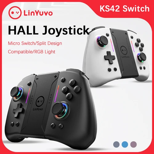 LinYuvo KS42 joycon para Nintendo Switch con controlador inalámbrico Joypad de efecto Hall Compatible con seis ejes/Macros/Turbo/luz RGB