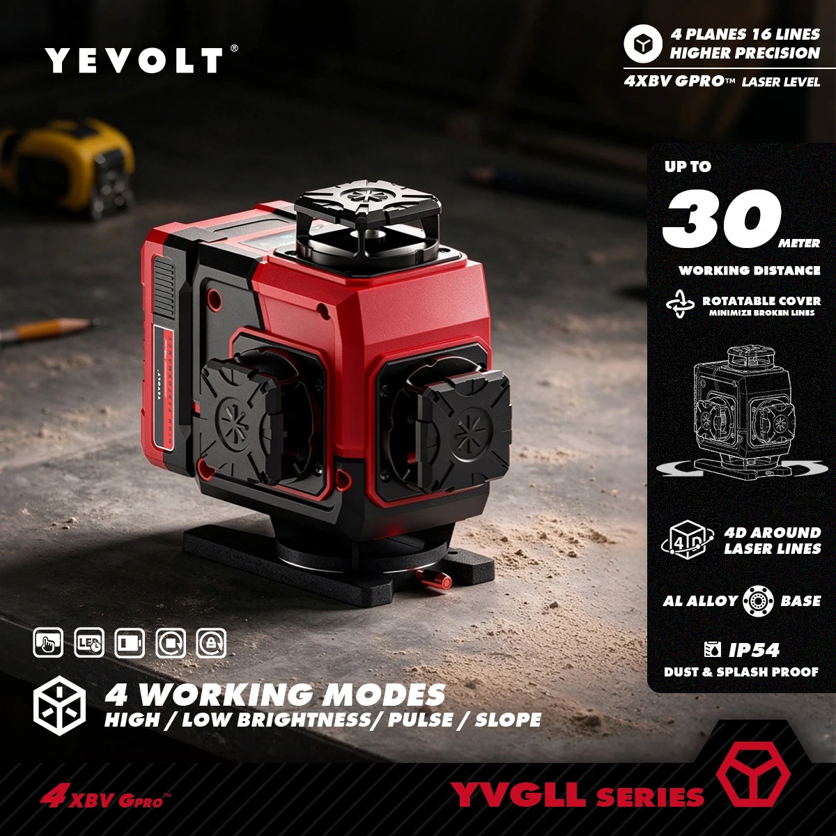 YEVOLT Grüner 16-Linien 4D Selbstnivellierender Laser für Innenbereich, DIY, Laminatboden, Wandfliesen, Schrankausrichtung, Haushaltsprojekte
