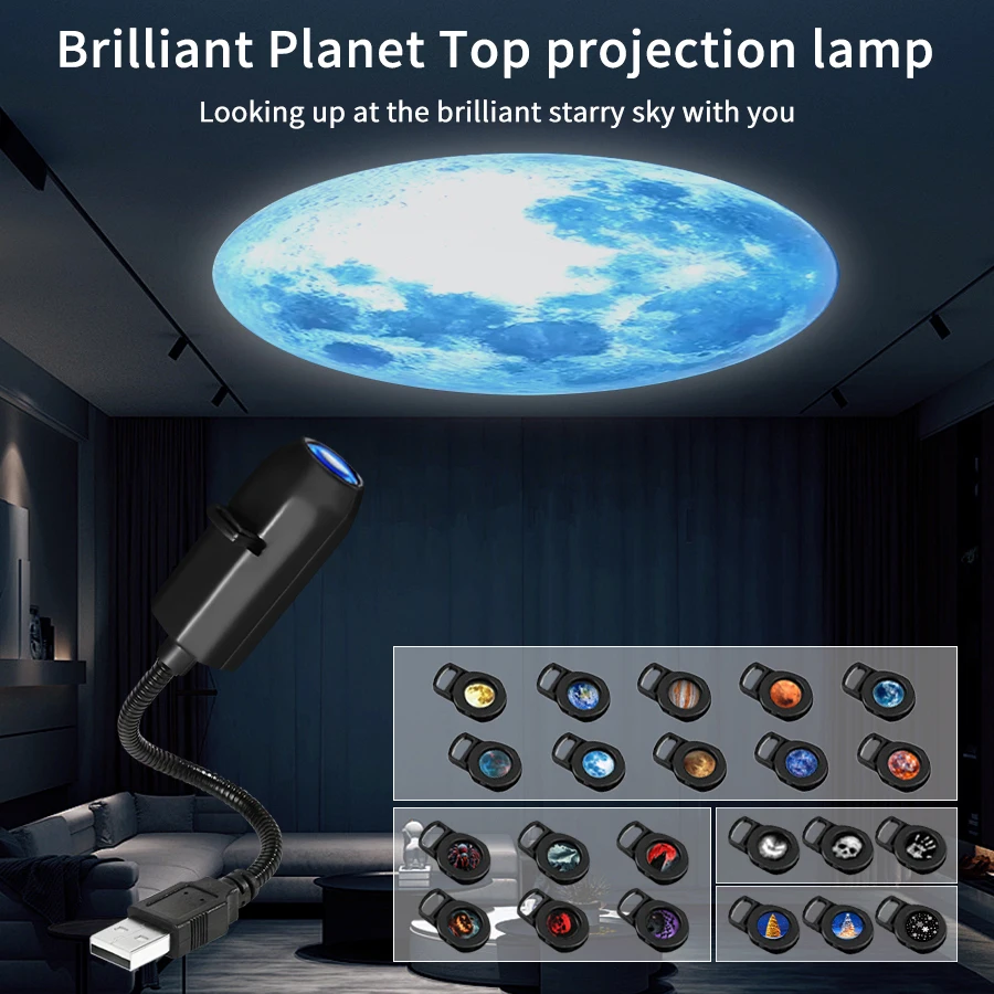 USB Direct Plug Planet Projector Lamp Halloween Christmas Atmosphere Lights Creative LED Night Light for Bedroom Background