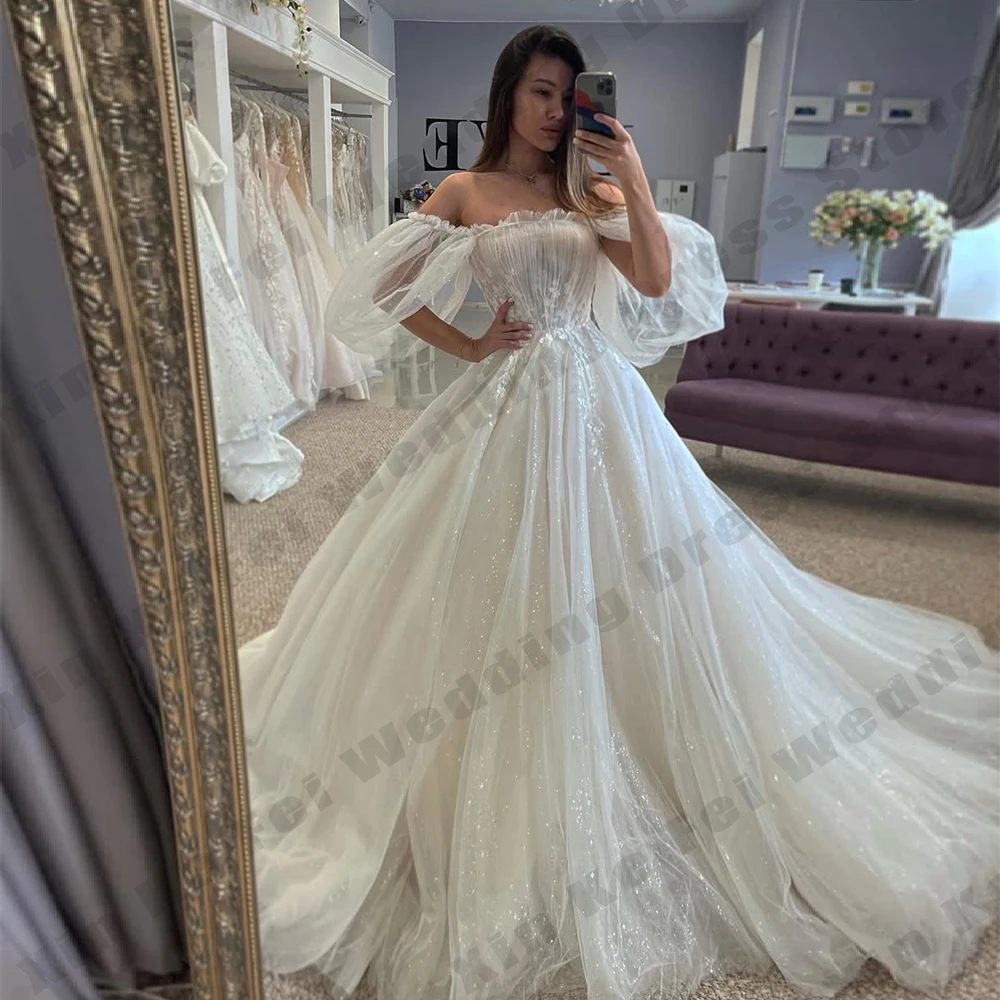2026 Elegant Women's Bridal Gowns Tulle Sexy Off Shoulder Bubble Sleeves Princess Wedding Dresses vestidos de novias Customized