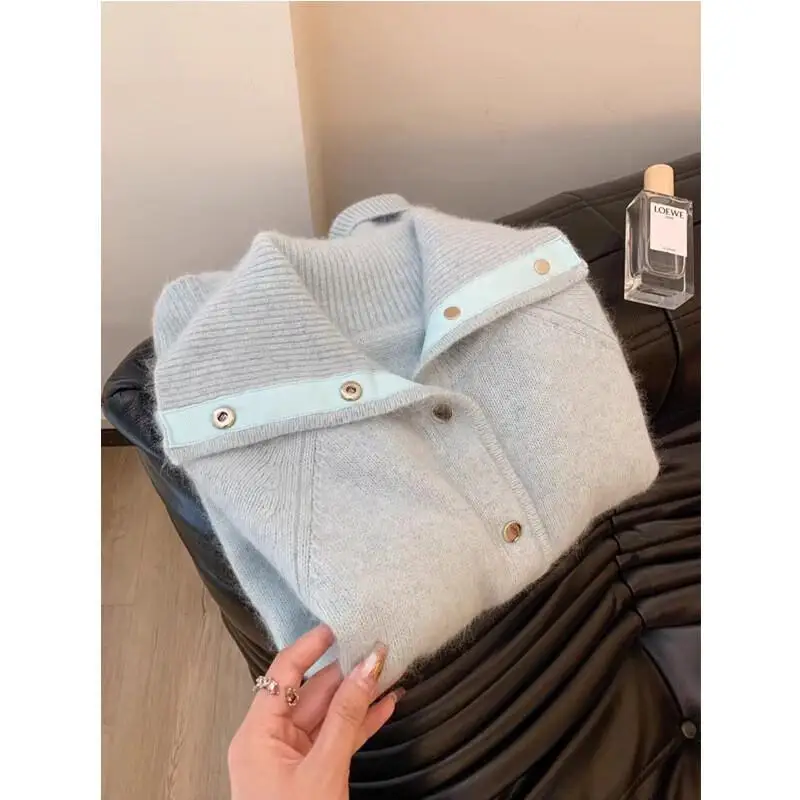 Ropa de mujer, cárdigan de punto, suéter, abrigo, ropa popular coreana para mujer, tops holgados y gruesos y acogedores para invierno 2025