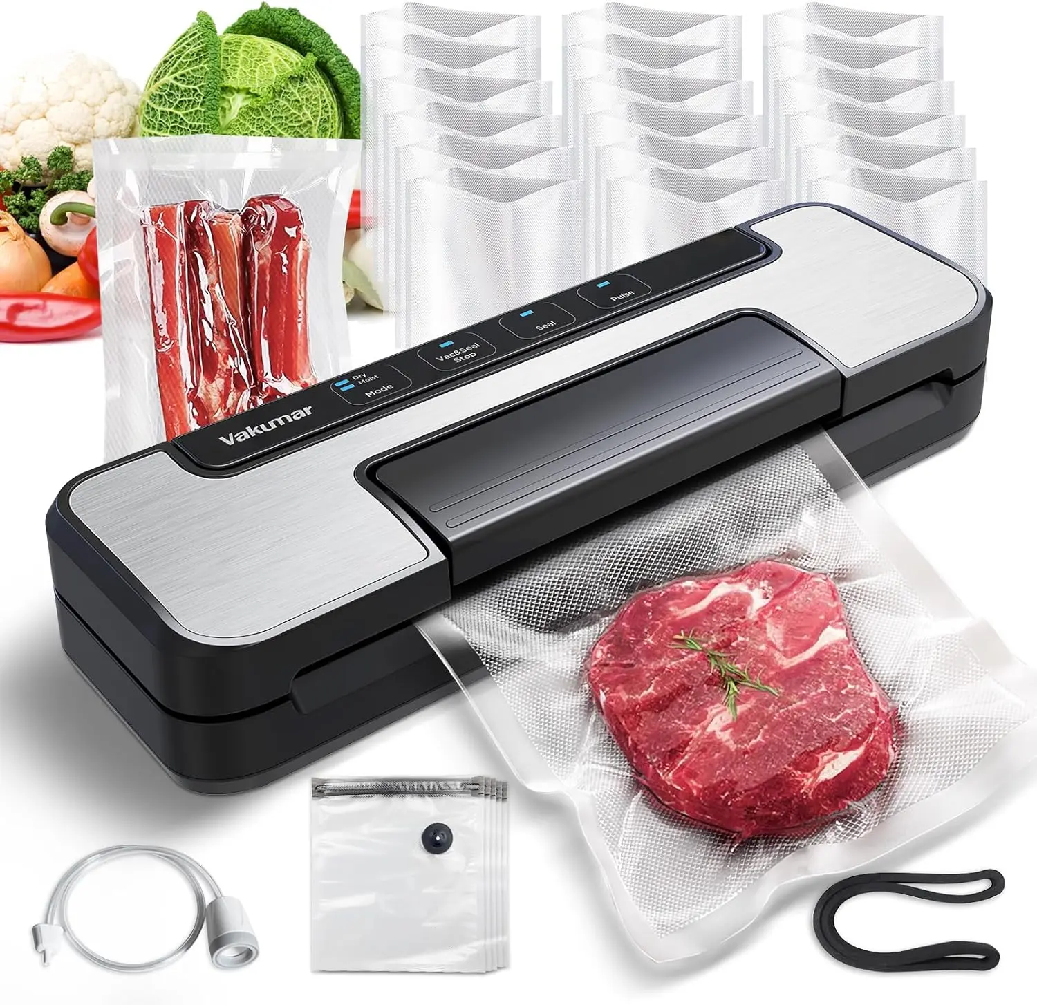 Vacuum Sealer Machine, 80Kpa Food Vacuum Sealer Machine with Double Pump, Dry,/Moist, Pulse Mode, Handle Locked Design