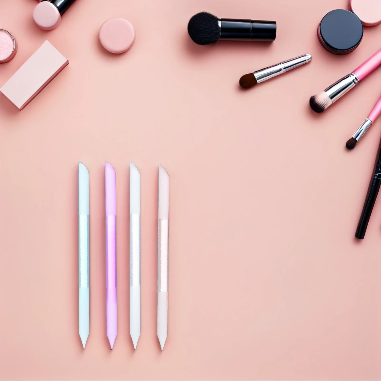 

4Pcs Glass Nail File Stick: Double-Sided Nano Glass Buffer and Angled Cuticle Pusher for Hygienic Fingernail Shaping and