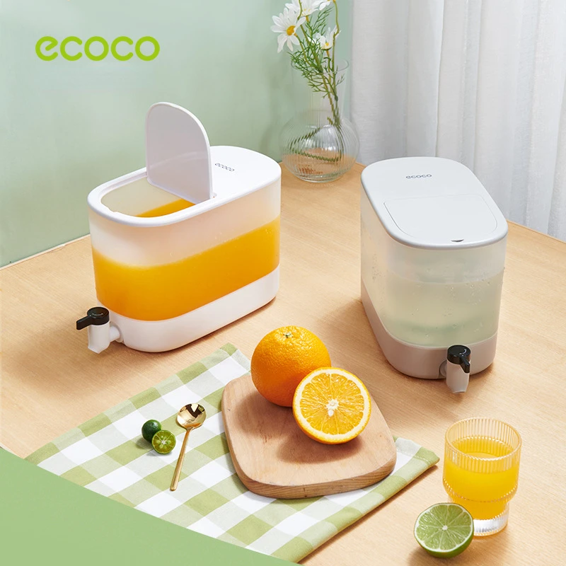 ECOCO 4L Cold Water Jug For Lemonade Cold Kettle Refrigerator With Faucet Drinkware Kettle Beverage Dispenser Cool Water Jug