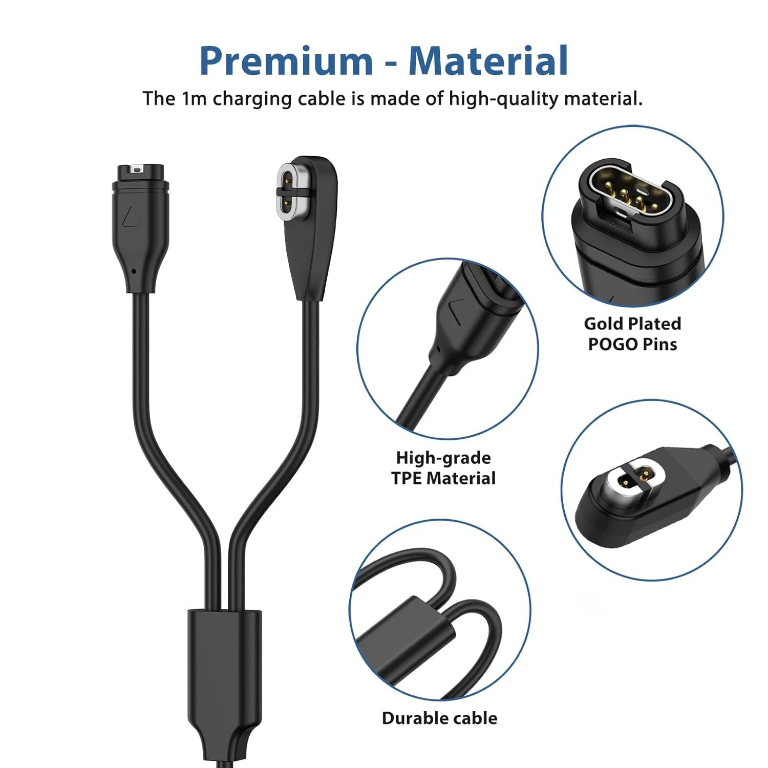 Câble de chargement USB-A/type-c 2 en 1 de 1M, Compatible avec les casques à Conduction osseuse Garmin Fenix et Shokz OpenRun/Aeropex/OpenComm