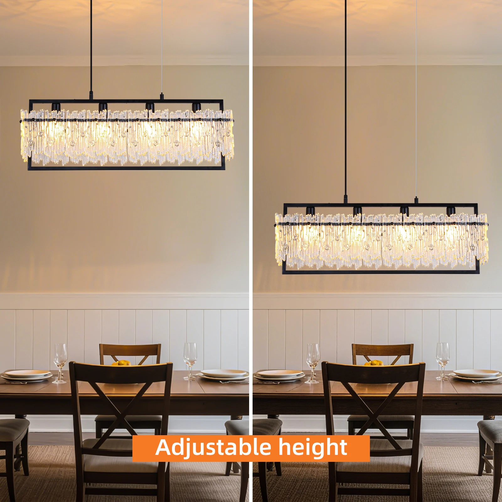 MantoLite غرفة الطعام تركيب المصابيح الحديثة مستطيل Golde كريستال 4-Light الثريات لغرفة الطعام 25 "الخطي مزرعة الخفيفة