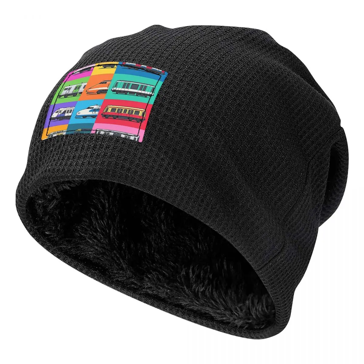 World Trains Grid Pattern Unisex Adult Beanies Caps Fleece-Lined Bonnet Hat Warm Hip Hop Autumn Winter Outdoor Skullies Hats