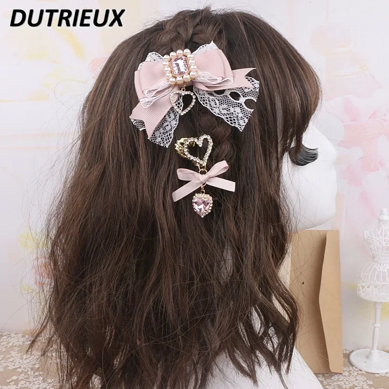 Lolita Hair Clip Japanese Style Rhinestone Accessories Bow Tie Pendant Fashion Barrettes Sweet Cute Hair Clips for Girls