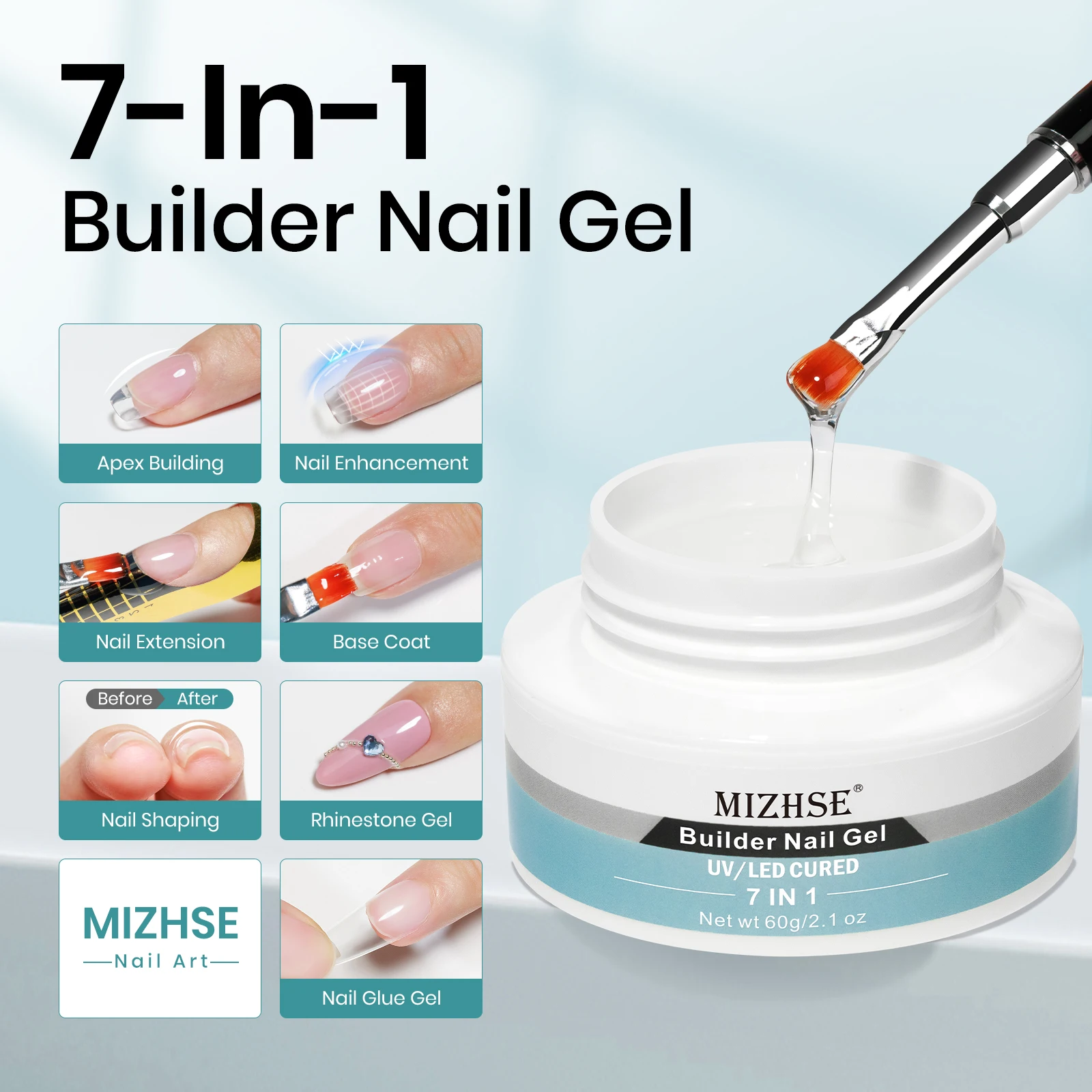 MIZHSE-Juego de Gel para uñas, 60G, para mejorar las uñas, capa Base de construcción Apex, pegamento para uñas, Gel, bolígrafo para uñas Led UV, arte de uñas