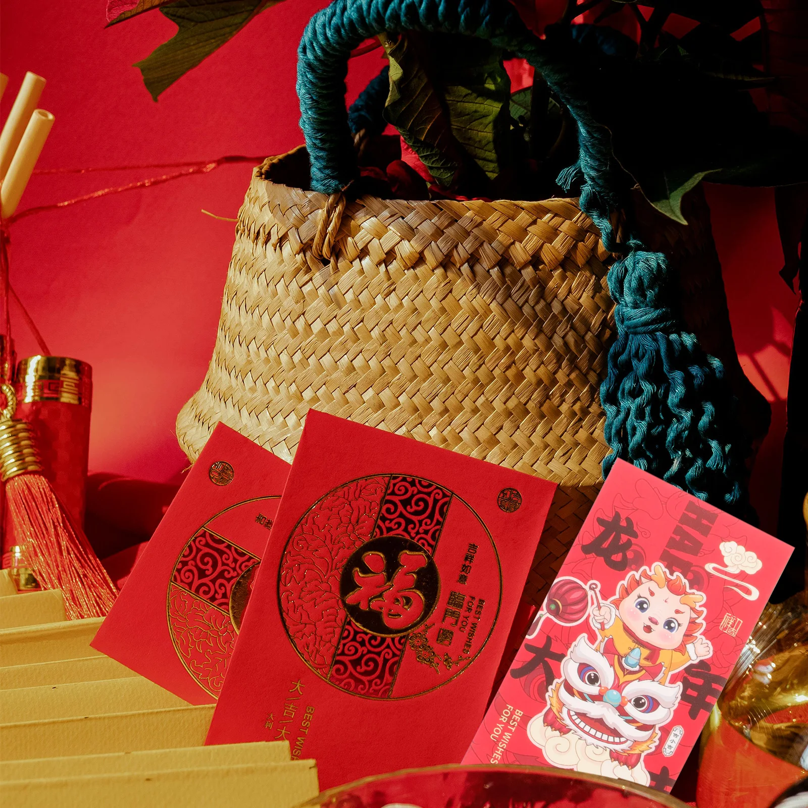 6Pcs Chinese Dragon Zodiac Red Envelopes Spring Festival Money Bags Creative Party Decor New Year Gifts 2024 Red Envelopes