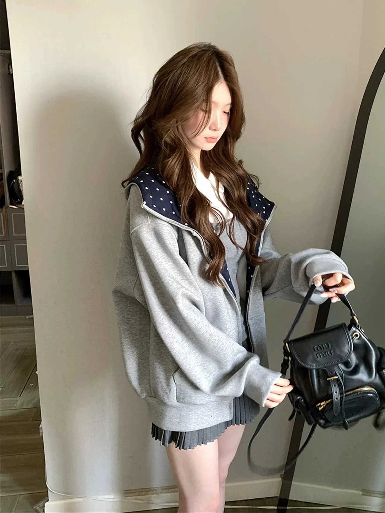 Korean Style College Girl's Hoodie Women's Loose Lazy Sweet Match Zipper Cardigan Coat Warm Comfortable Fleece Lined Long Sleeve
