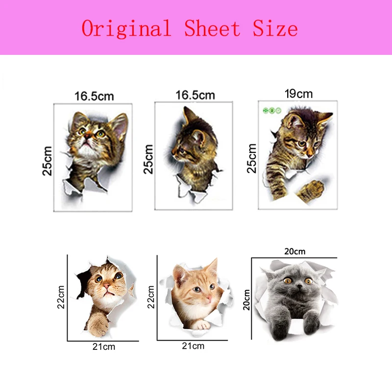 Lovely Cat Toilet Stickers For Wc Washroom Decoration Diy Vivid 3d Look Pet Animal Home Decals Pvc Wall Mural Art Print Posters