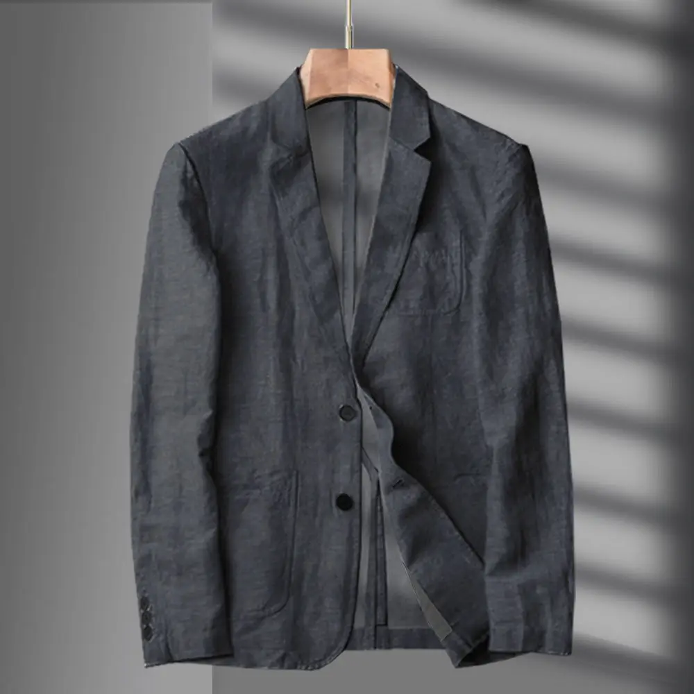 Blazer azul marino de lino para hombre, traje informal de verano, chaqueta individual negra, primavera y otoño, novedad de 2023