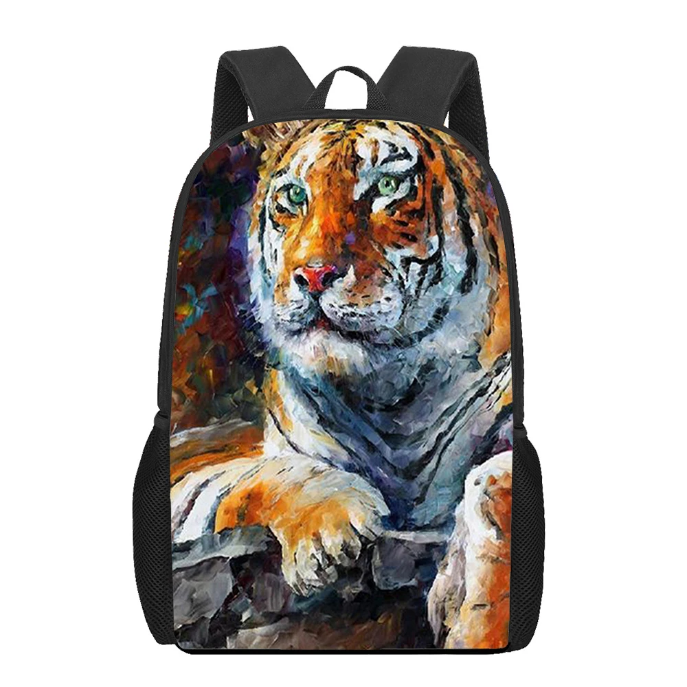 Fiercely Tiger Bags for Girls Boys Print Kids Backpacks Women Students Book Bag Children Shoulder Bag Wild Animals Pattern