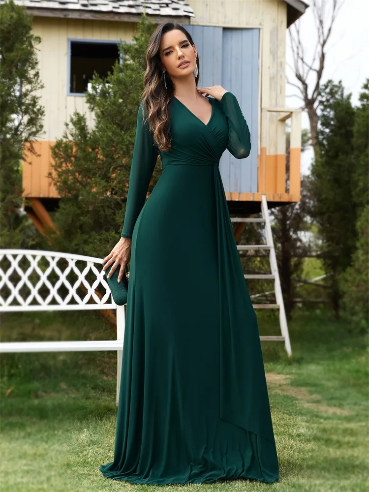 Lucyinlove-Robe de Soirée Verte Élégante à Manches sulf, Tenue de Luxe en Mousseline de Soie, pour Mariage, Bal, Demoiselle d'Honneur, 2024