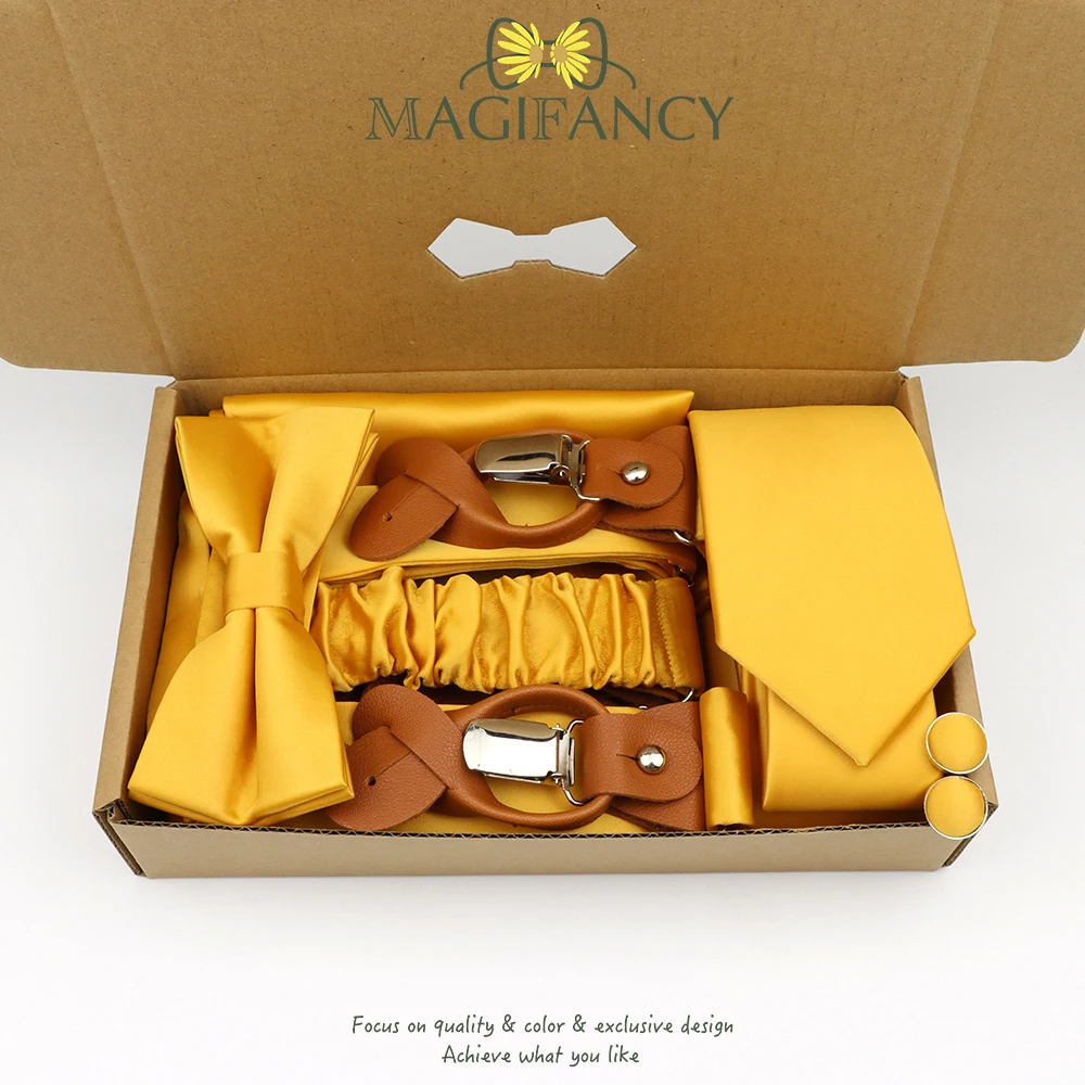 MAGIFANCY 5 قطعة الحمالة 6.5cmTie مجموعة الملونة الصلبة 3.5 سنتيمتر هدفين الرجال البوليستر حكيم السلمون الوردي الزفاف اليومي ملحق هدية #3