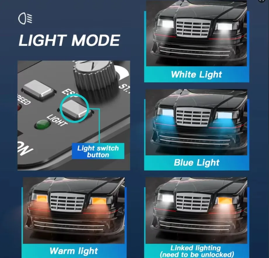 KF30 1:43 4WDドリフトレーシングRCカー、ジャイロスコープ搭載、リアルな照明とダンピング、高速リモコンカー、子供向けおもちゃ