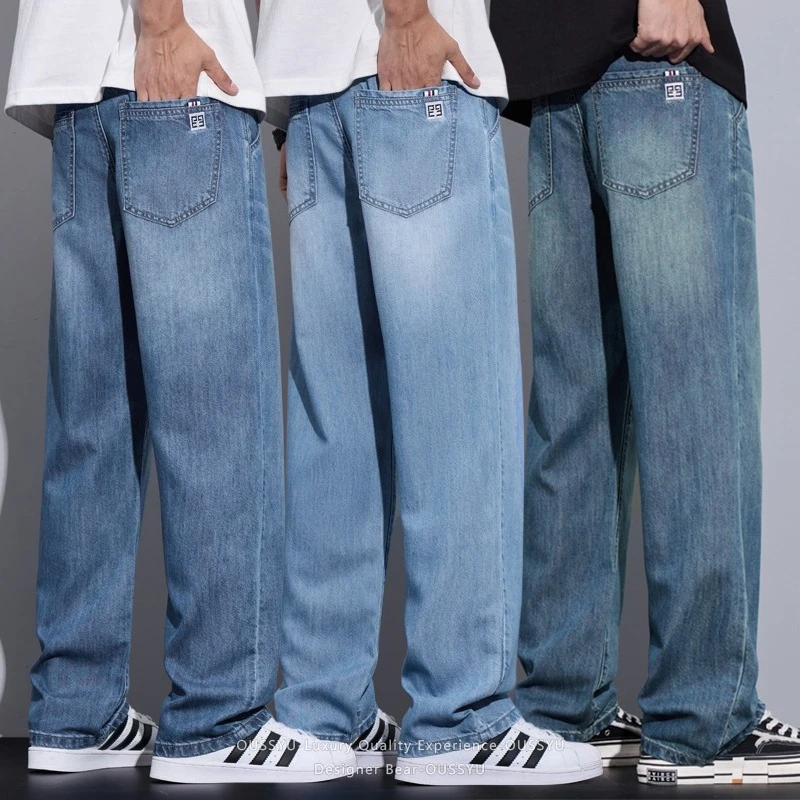 Ropa de marca, pantalones vaqueros de mezcla de algodón y Lyocell para verano, pantalones casuales rectos y finos para hombre, pantalones largos versátiles y modernos