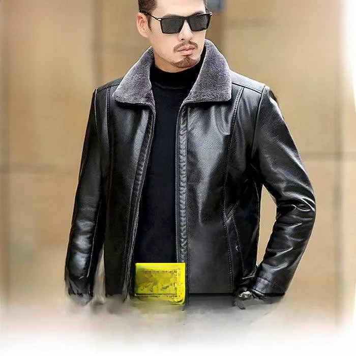 

Fce Lined Leather Jaet for Men Busin Casual Autumn Winter Faion Dad Clothes Outerwear Middle-Aged And ly