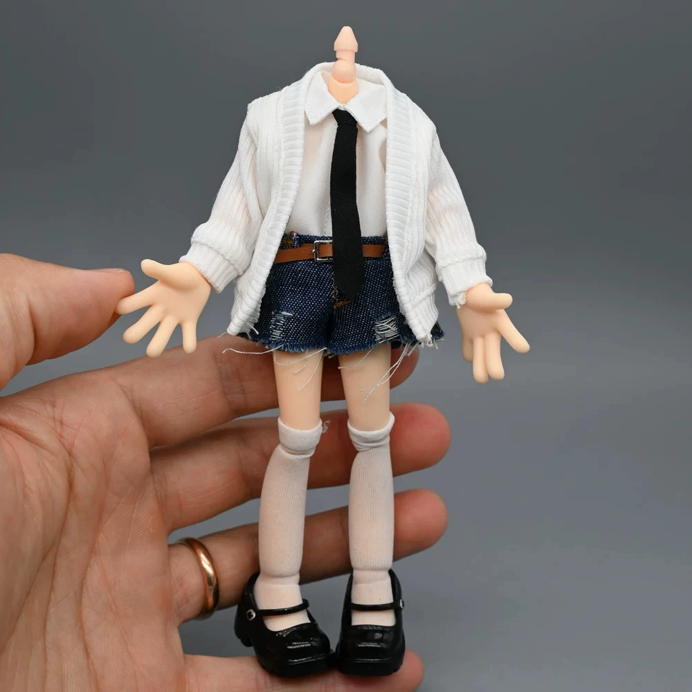 1/12 Scale Japanese JK Cardigan Sweater Jacket Ripped Denim Shorts For 6inchs bjd Ah Si Fairy Body Action Figure