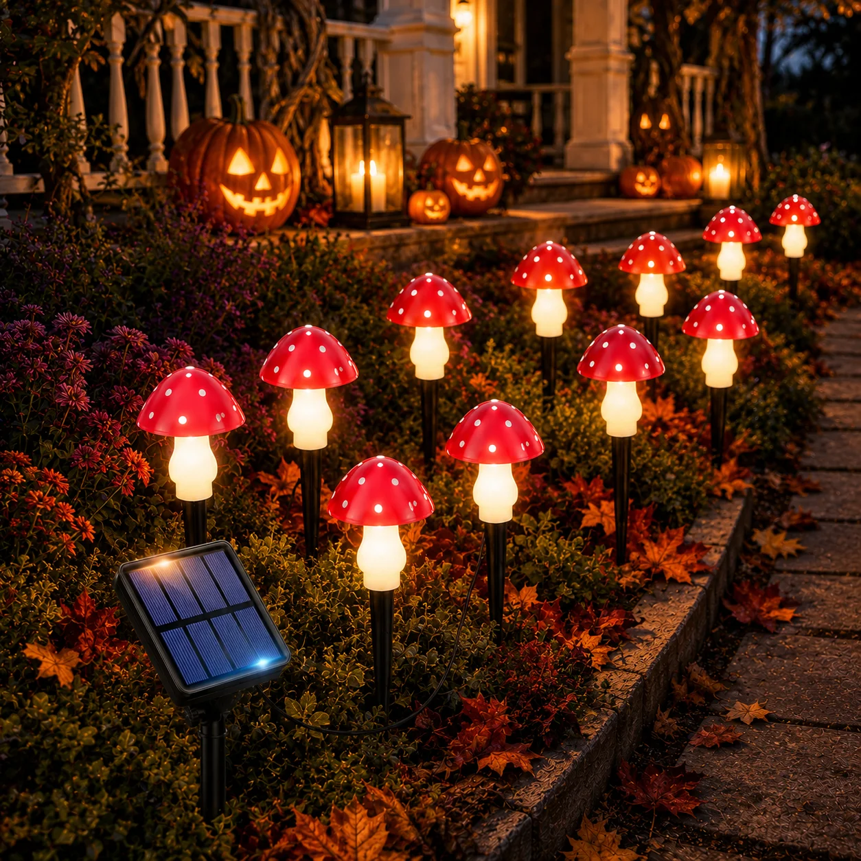 Solar Garden Lights Mushroom Pathway Stake Lamps Solar Powered 10/20LED Multicolor for Yard Lawn Walkway Halloween Decor