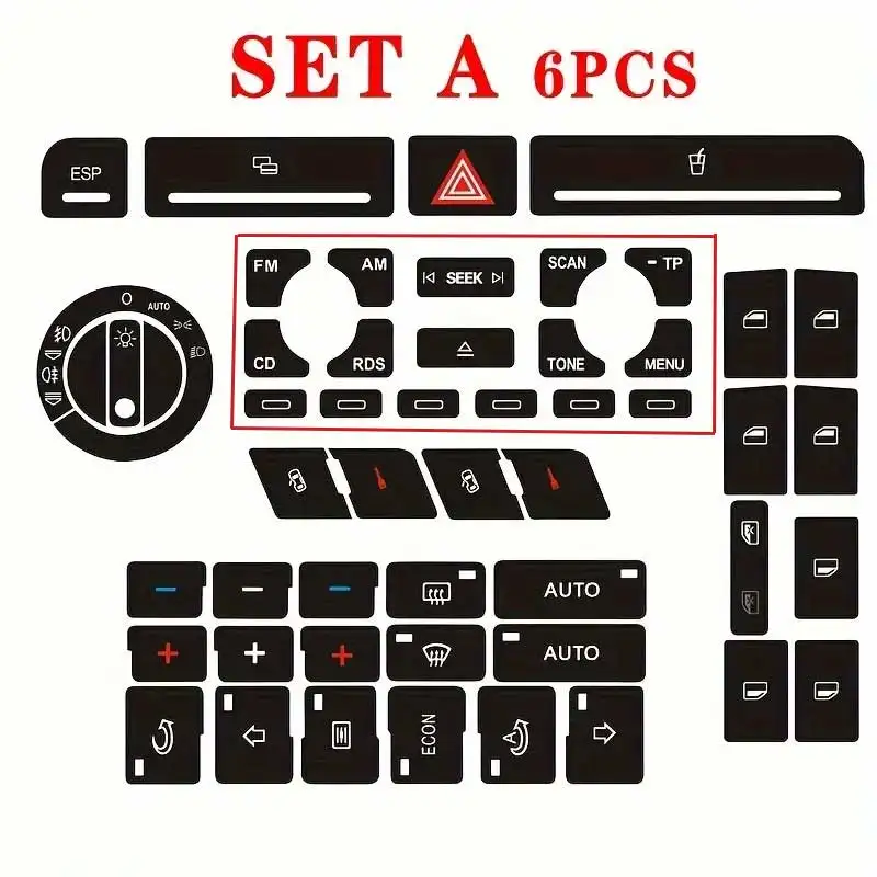 6-piece Button Repair Sticker for Audi A2 A3 A6， Door Lock Window Air Conditioning Repair Kit， Automotive Interior Repair Parts