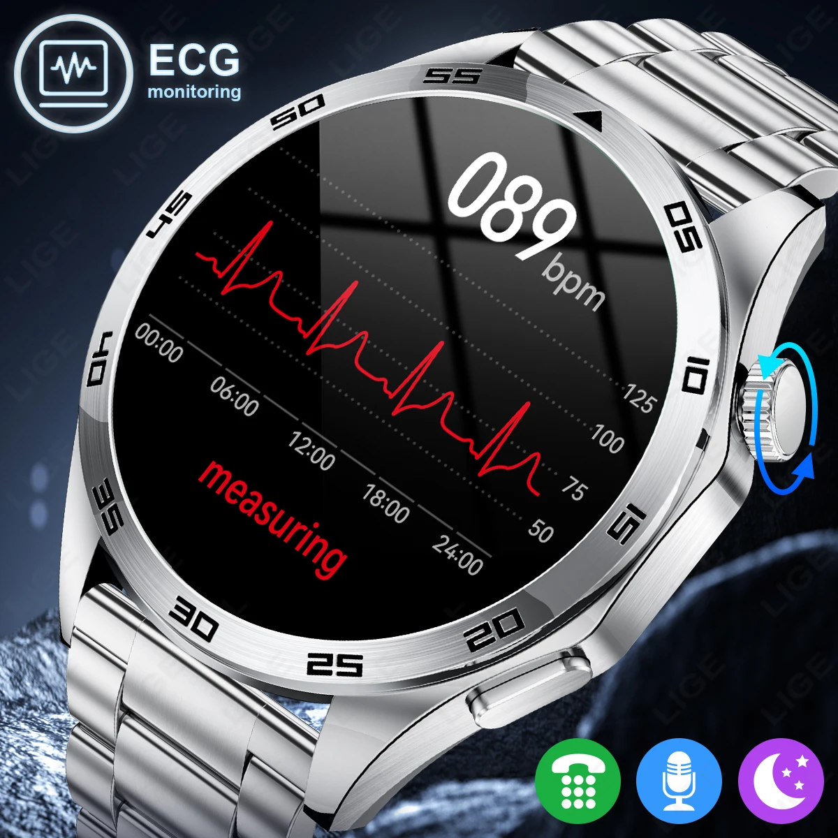 LIGE Men's Smart Watch Micro Physical Examination ECG Bluetooth Call Heart Rate Blood Pressure Oxygen Monitor Health Smartwatch