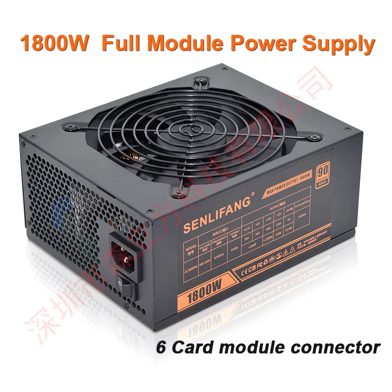 1800W Mining Full Module 180V-240V Power Supply 6 GPU Ethereum ETC RVN ATX PC psu For BTC Miner Machine