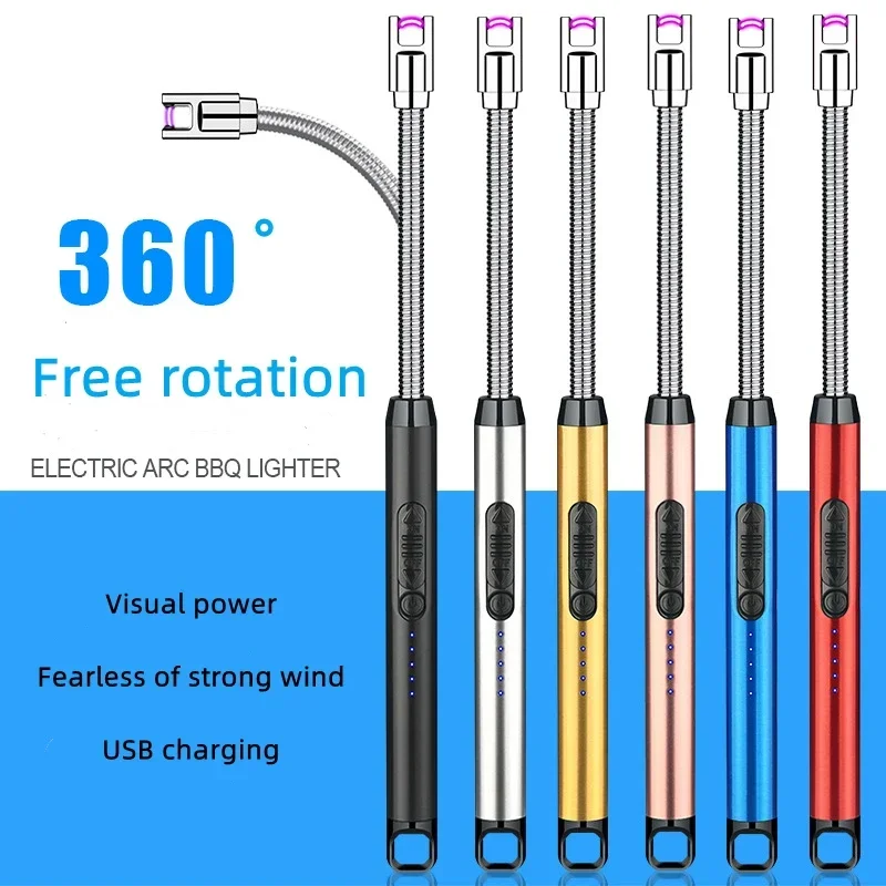 Nieuwe USB elektrische oplaadbare keukenaansteker voor kookplaat Winddichte LED Plasma Arc Vlamloze kaars Ongebruikelijke buitenaansteker