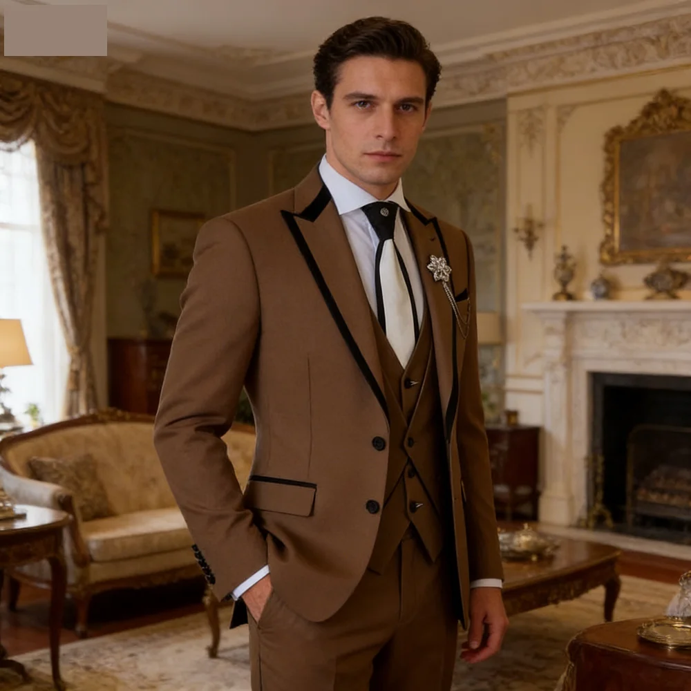 

Мужской однотонный деловой костюм-тройка приталенного кроя с пиджаком, жилетом и брюками для свадьбы, вечеринки, роскошный модный смокинг