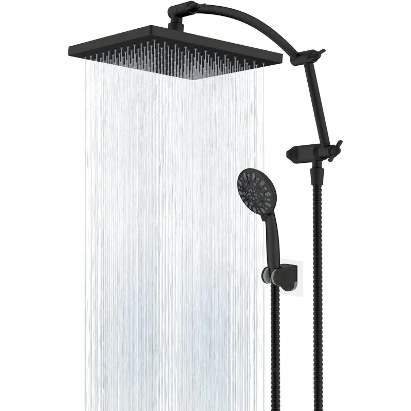 Thickness 8'' Rain Shower Head, High Pressure Handheld Spray, Showerhead Combo with 16'' Adjustable Arc Shower Extension Arm