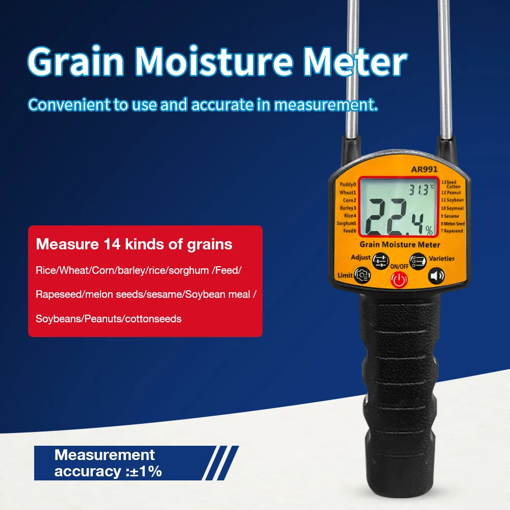 New Voice Handheld LCD Grain Moisture Meter for 25 Kinds Grains Corn Wheat Rice Bean Peanut Soybeans Corn Humidity Tester