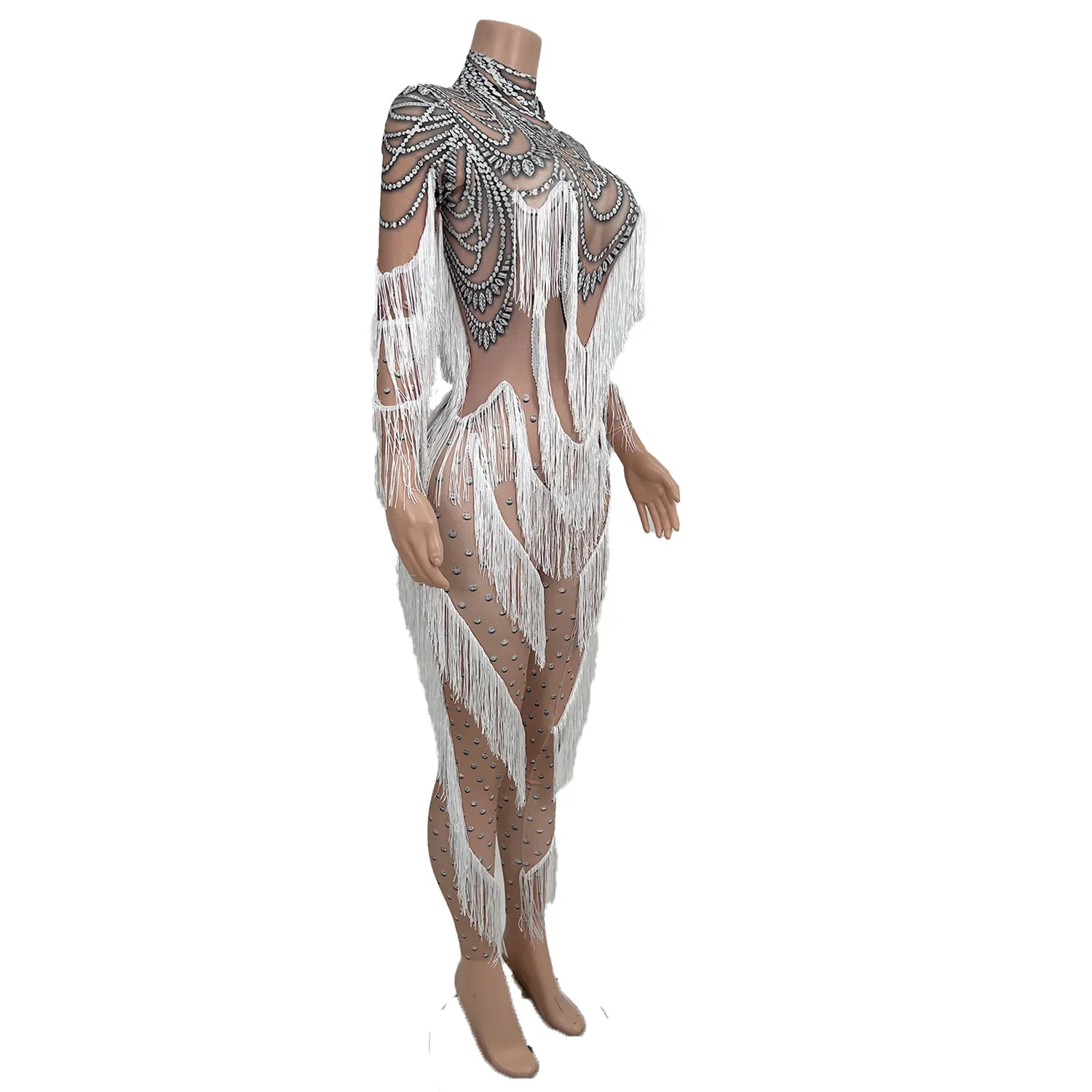 Huichen Sexy Jumpsuit Performance Costumes Festival Elegant Outfit Party Long Sleeve Tassel Bodysuit Women Bodycon Fringes Wear
