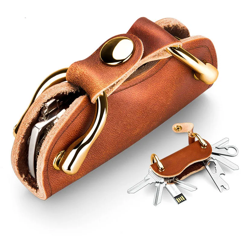 Official-website Gifts for Dad Genuine Leather Keychains Smart Organizers Key Wallet DIY EDC Car Key Holder Key Organizer