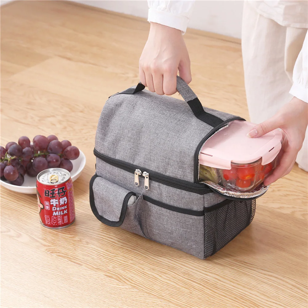 Lunch Box Leakproof Thermal Cooler Sack Food Handbags Case Tote Bag 9.1x6.3x9.8in High Capacity For Travel Work