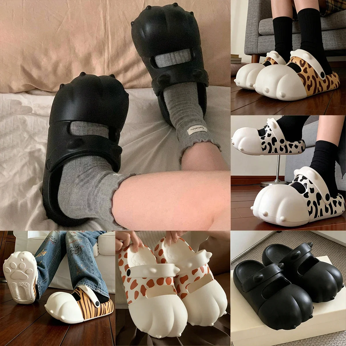 Novas Sandálias de Plataforma Femininas de Verão, Chinelos de Bico Fechado em EVA Macio com Blocos de Cores, Calçados de Praia com Estampa de Gato para Uso Externo