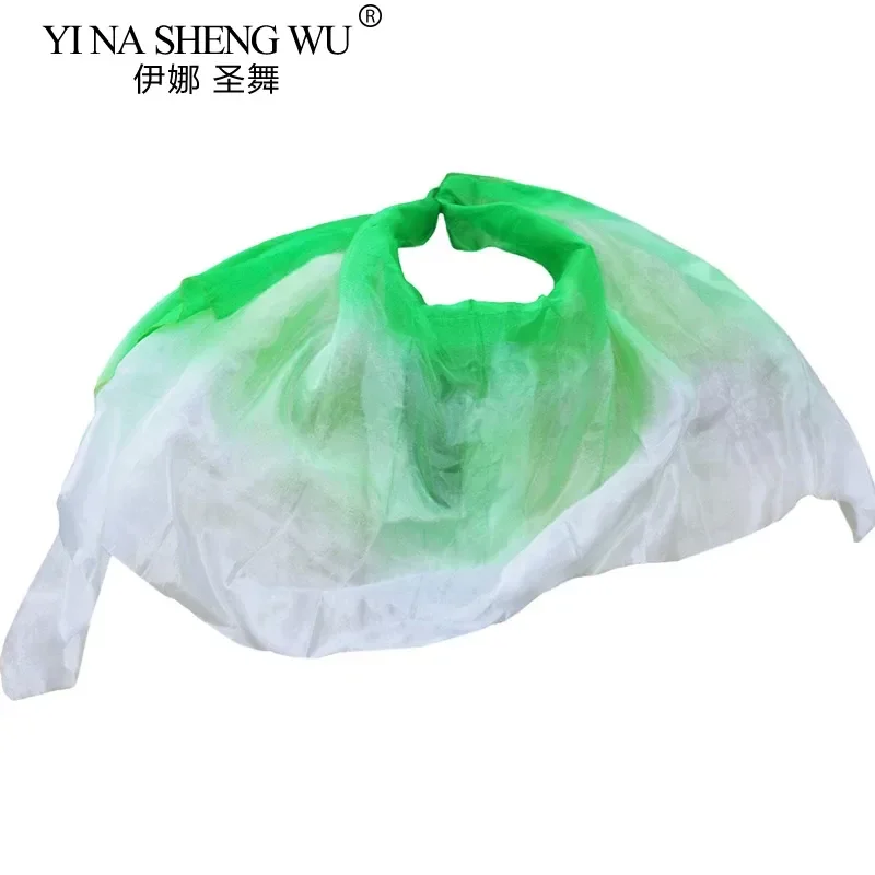 حجاب الرقص الشرقي مصنوع يدويًا بربطة عنق من الحرير الطبيعي حجاب الرقص الشرقي أخضر + أخضر فاتح + ألوان بيضاء 250/270*114 سم إكسسوارات الرقص #3