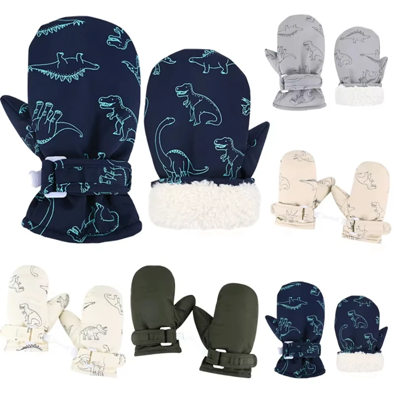 2–6 Jahre, Kinderhandschuhe mit Dinosaurier-Aufdruck, Plüsch, wasserdicht, warme Winterhandschuhe, verdicktes Fleece, winddicht, Skihandschuhe, Schneehandschuhe für Kinder und Kleinkinder