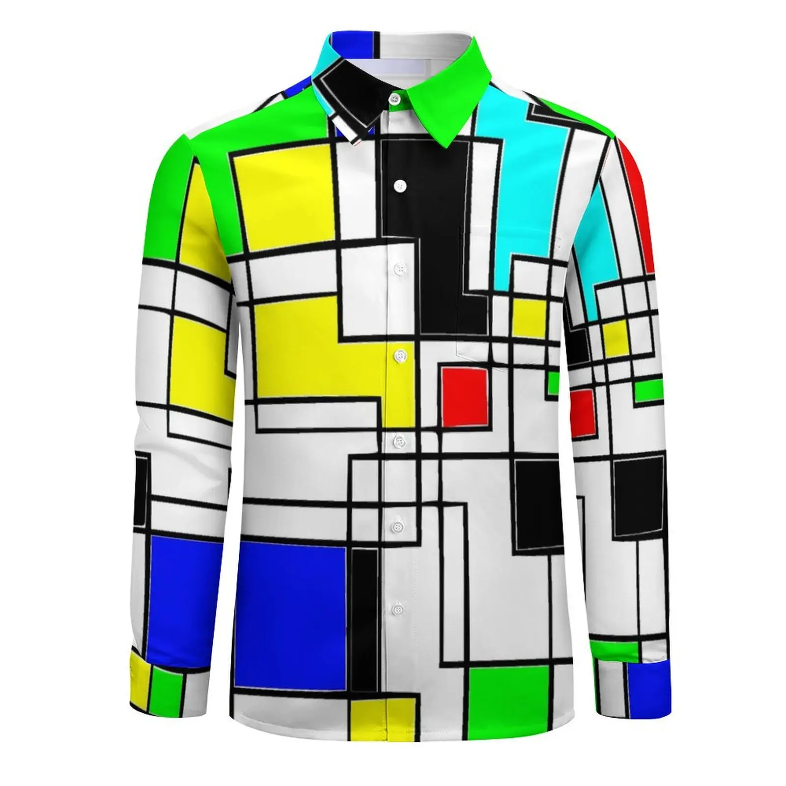 De Stijl-Chemise à Carrés Aléatoires pour Homme, Chemisier Surdimensionné, Manches sulf, Élégant, Imprimé, Rue, Design, Haut, Cadeau, Automne, Y2K