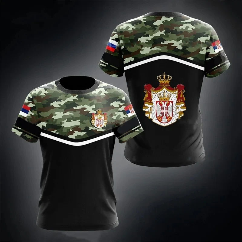 3D Sérvio Bandeira Impressa T Shirt para Crianças, Brasão, Veterano do Exército Tees, Roupas de Camuflagem Militar, T-shirts da moda