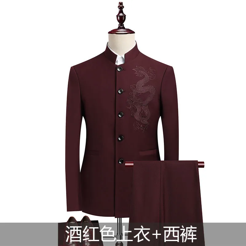 Suit (Blazer+ Pants) Men\'s Fashion Gentleman Business Outdoor Standing Collar Gentleman Wedding Work Slim Casual MAO Suit