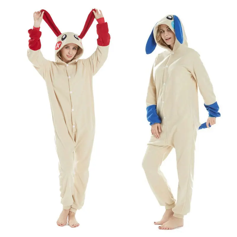 

Halloween Cartoon Pajamas: Minus Rabbit & Plus Rabbit Fleece Onesies Couples Loungewear Homewear