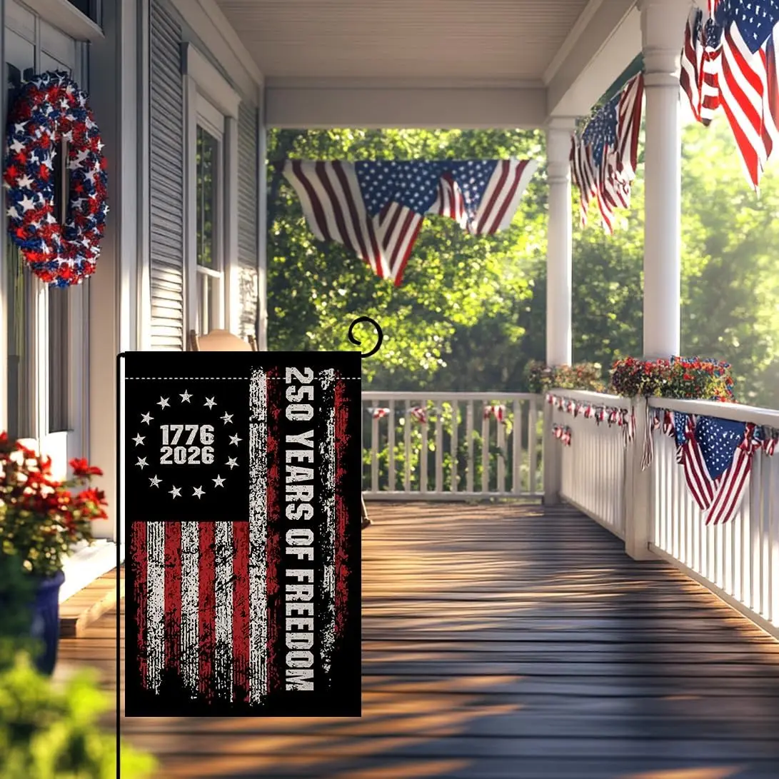 BLKWHT 250 Years America Garden Flag 12x18 Vertical Double Sided 1776-2026 USA 250th Anniversary Banner 4th of July Patrioti WWP